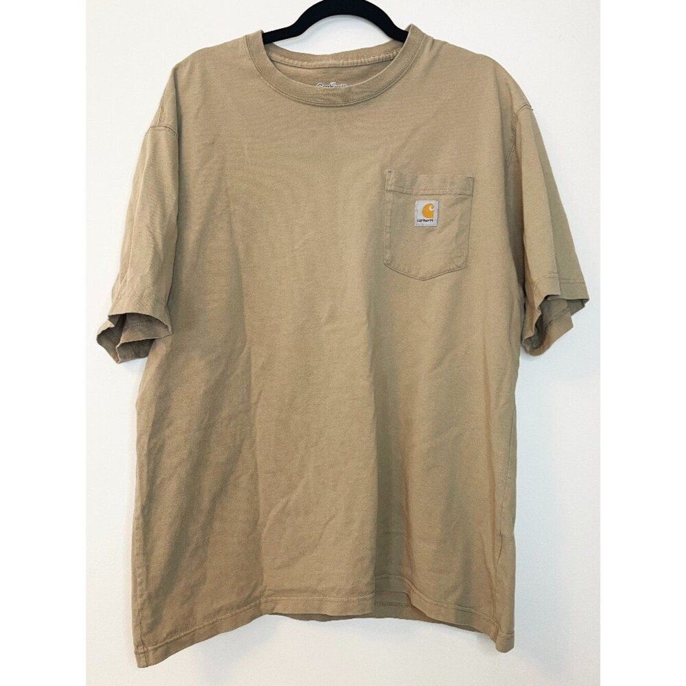 Carhartt Pocket T-Shirt Tan Beige Workwear Heavyweight Cotton Men's Large